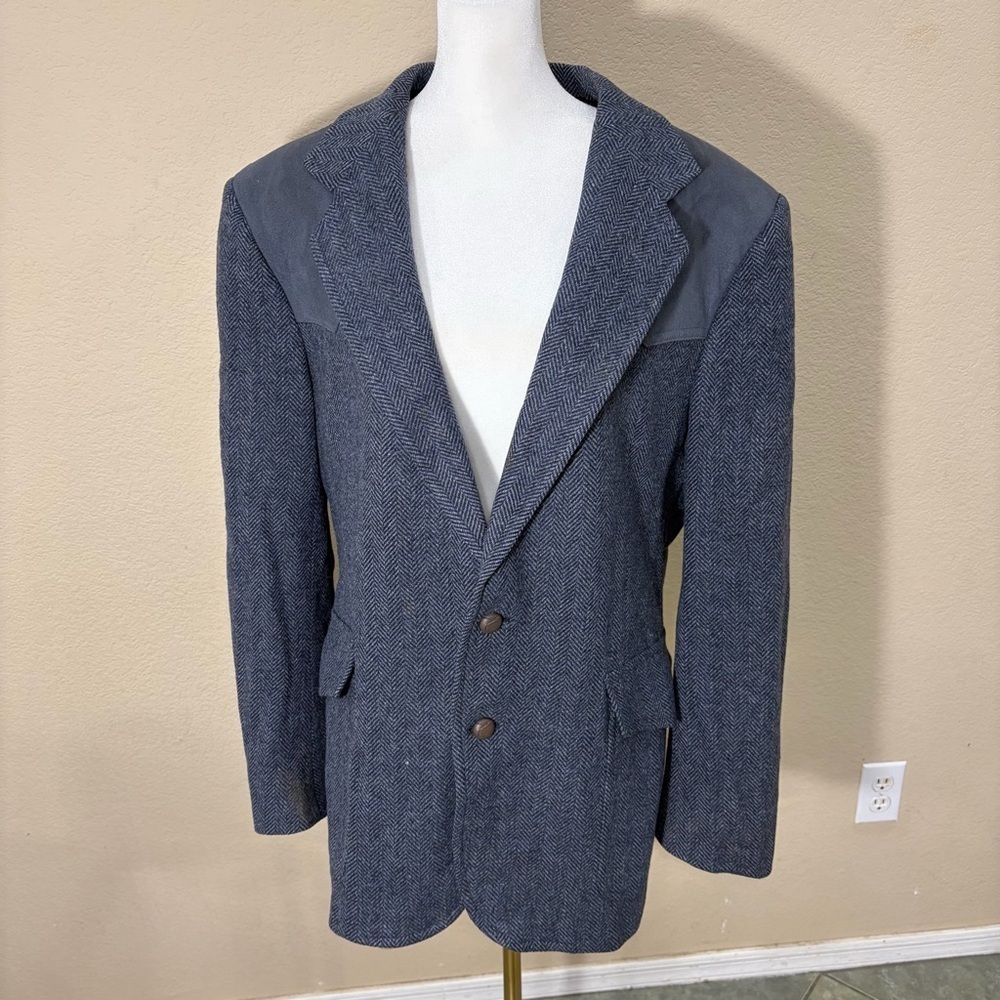 VTG Pendleton Suede Shoulder Elbow Patches Wool Blazer Coat Gray Sz 42 Western